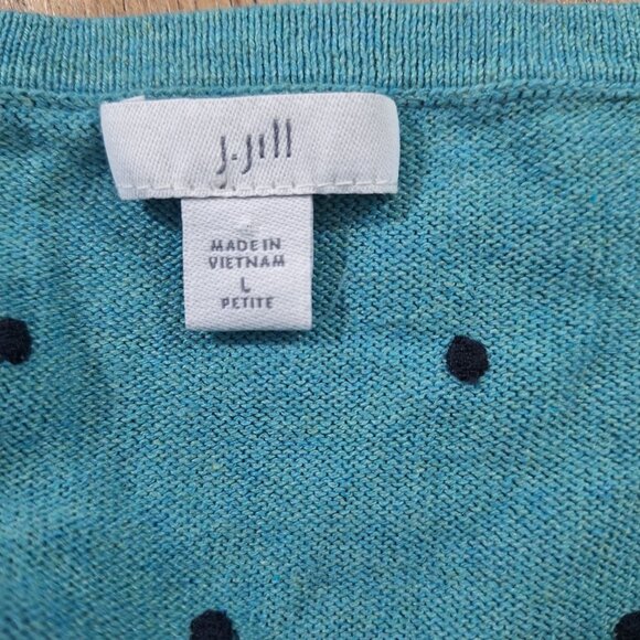 J Jill polka dot teal sweater size large - Picture 4 of 6
